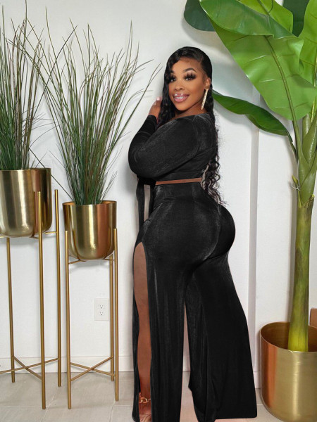 Women's high slit sexy commuter velvet women's two-piece suit DN8634