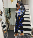 Women's fashion casual positioning printing office clothes loose long-sleeved shirt trousers two-piece suit SM9203