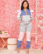 Zipper stitching contrast color puff sleeve sweatshirt sports suit XY9115