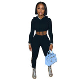 Autumn and winter style European and American fashion corn eyelet strap solid color pants suit sexy hollow sweater two-piece suit G1035