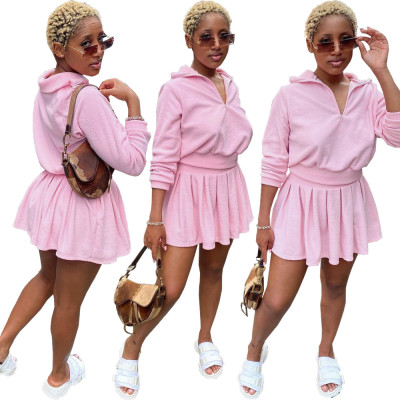 Women's Tennis Uniform Solid Color Velvet Pleated Mini Skirt Set Two Piece Set DN8632