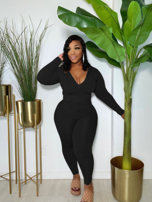 Plus size women's sexy tight-fitting solid color two-piece casual suit DN8633