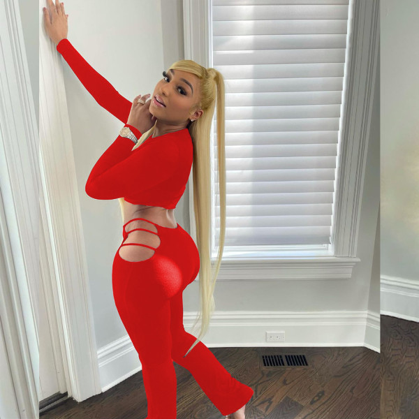 Women's fashion casual sexy low waist micro flared pants Slim autumn and winter long sports two-piece suit SM9207