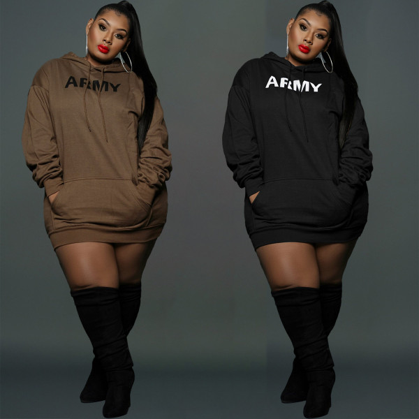 New style plus size women's sweater fabric ladies plus size fashion hooded sweater dress Y81341