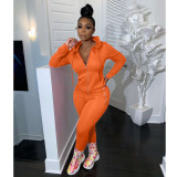 Women's two-piece solid color zipper fashion casual sports two-piece suit HM6345
