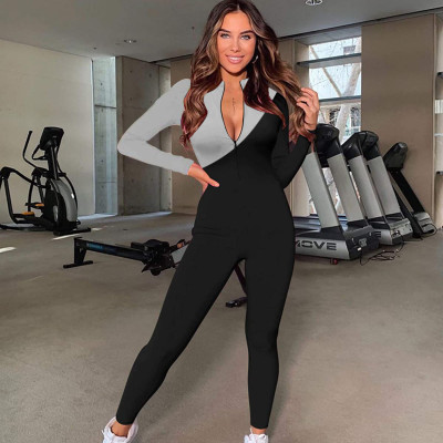 Sexy color block bodysuit HY5241