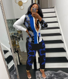 Women's fashion casual positioning printing office clothes loose long-sleeved shirt trousers two-piece suit SM9203