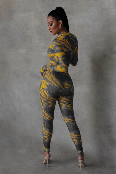 Fashion autumn and winter marble pattern digital printing skinny sexy jumpsuit Y81342