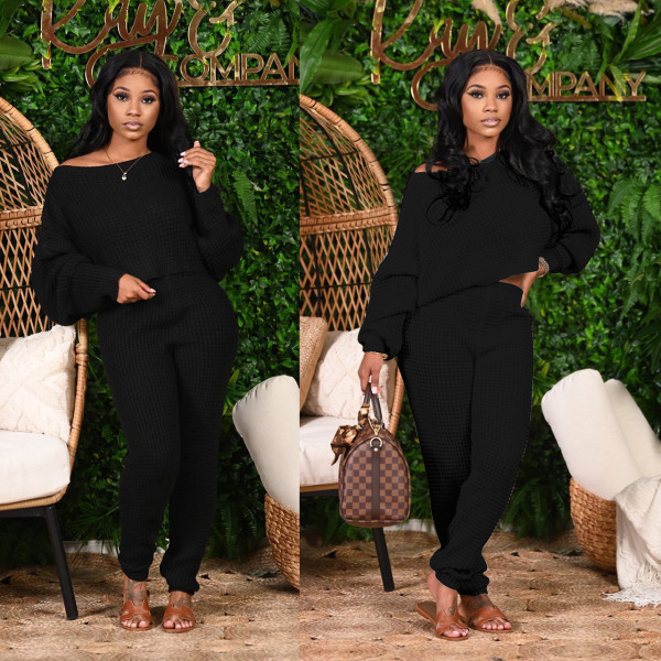Two-piece winter solid color bat sleeve sweater M1125