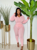 Plus size women's sexy tight-fitting solid color two-piece casual suit DN8633