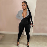 Sexy color block bodysuit HY5241