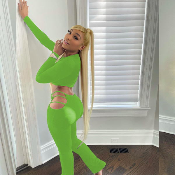 Women's fashion casual sexy low waist micro flared pants Slim autumn and winter long sports two-piece suit SM9207