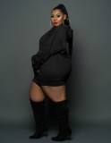 New style plus size women's sweater fabric ladies plus size fashion hooded sweater dress Y81341