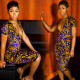Dress Color leaf print deep V slim bag hip nightclub skirt F296