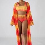 Sexy printed bikini swimsuit beach cloak three-piece suit F56