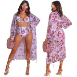 Sense Printed Bikini Swimsuit Beach Cloak Jacket Women's Three-piece Set F290