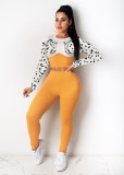 Women's Fashion Leopard Print Navel Color Matching Suit Long Sleeve New Two-piece Set FX232