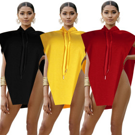 Sexy women's new style hooded sleeveless solid color sweater top F300