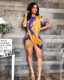 Sexy round neck dress short sleeve two-color stitching female nightclub dress FS59