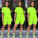 Simple and fresh two-piece shorts solid color T-shirt shorts women's suit F110