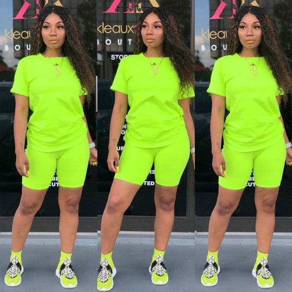 Simple and fresh two-piece shorts solid color T-shirt shorts women's suit F110