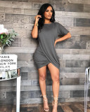 Sexy round neck dress short sleeve two-color stitching female nightclub dress FS59