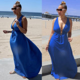 Sexy loose tie deep V open back dress nightclub wear F176