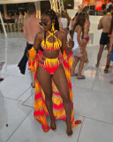 Sexy printed bikini swimsuit beach cloak three-piece suit F56