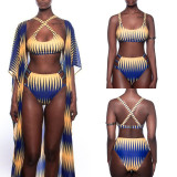Sexy printed bikini swimsuit beach cloak three-piece suit F56