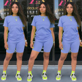 Simple and fresh two-piece shorts solid color T-shirt shorts women's suit F110