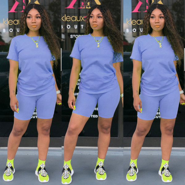 Simple and fresh two-piece shorts solid color T-shirt shorts women's suit F110