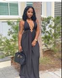 Sexy loose tie deep V open back dress nightclub wear F176