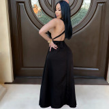 Sexy loose tie deep V open back dress nightclub wear F176