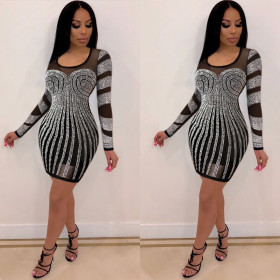 Sexy see-through diamond dress ins slim hot diamond nightclub dress FX255