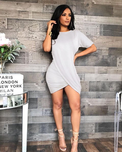 Sexy round neck dress short sleeve two-color stitching female nightclub dress FS59