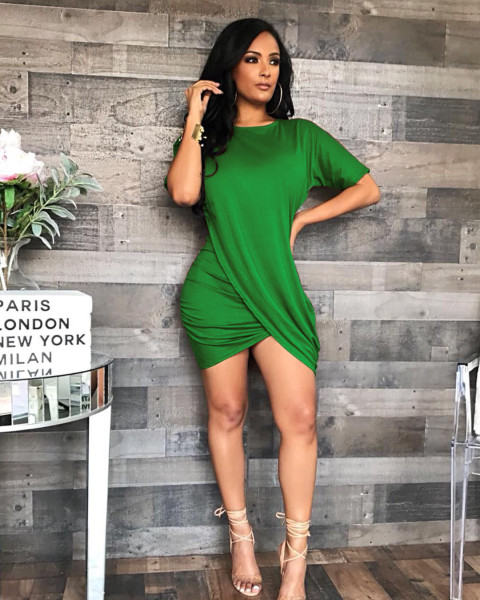 Sexy round neck dress short sleeve two-color stitching female nightclub dress FS59