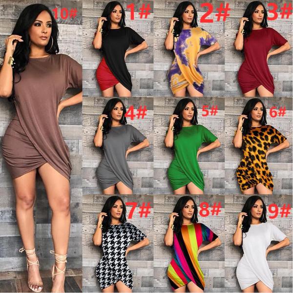 Sexy round neck dress short sleeve two-color stitching female nightclub dress FS59