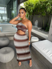 Sexy sling two-piece ins new plaid striped nightclub clothes F306