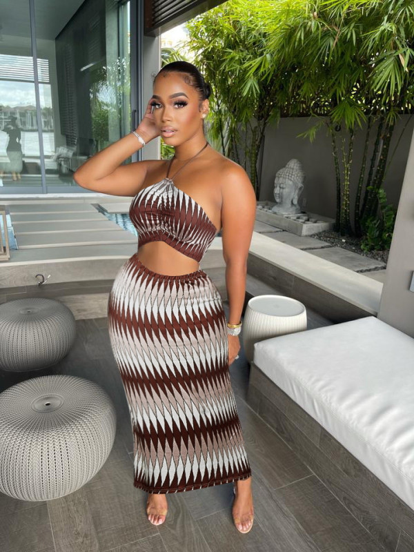 Sexy sling two-piece ins new plaid striped nightclub clothes F306