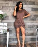 Sexy round neck dress short sleeve two-color stitching female nightclub dress FS59