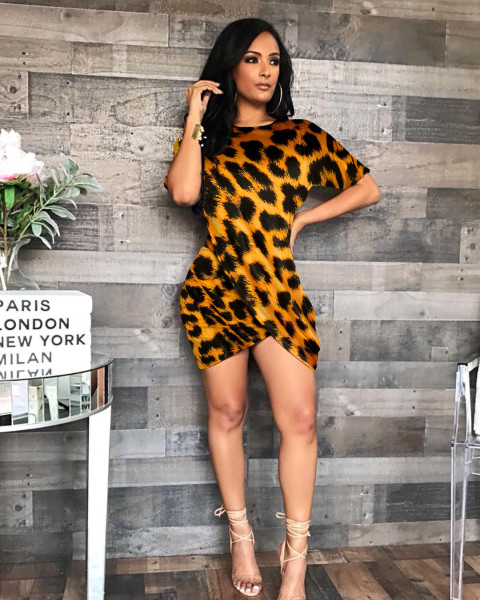 Sexy round neck dress short sleeve two-color stitching female nightclub dress FS59