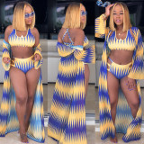 Sexy printed bikini swimsuit beach cloak three-piece suit F56