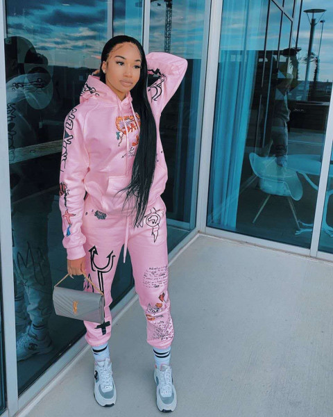 Hot sale fashion casual printed women's two-piece sweater suit TS2055