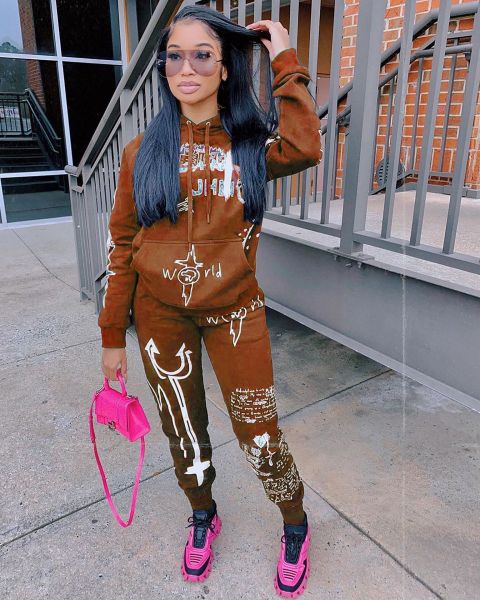 Hot sale fashion casual printed women's two-piece sweater suit TS2055