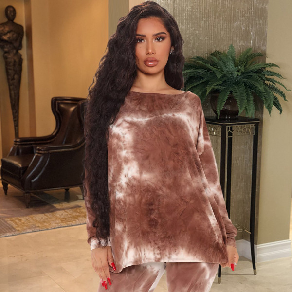 Nightclub printed tie-dye halter twisted front long and short two-piece suit GL6399 