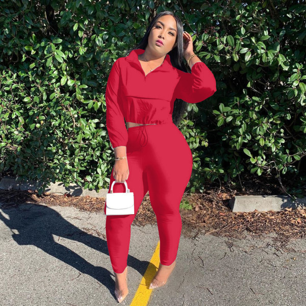 Casual fashion zipper two-piece women's suit M8029