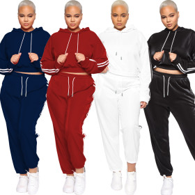 Fashion sexy solid color waist and navel sports suit two-piece suit WY6851