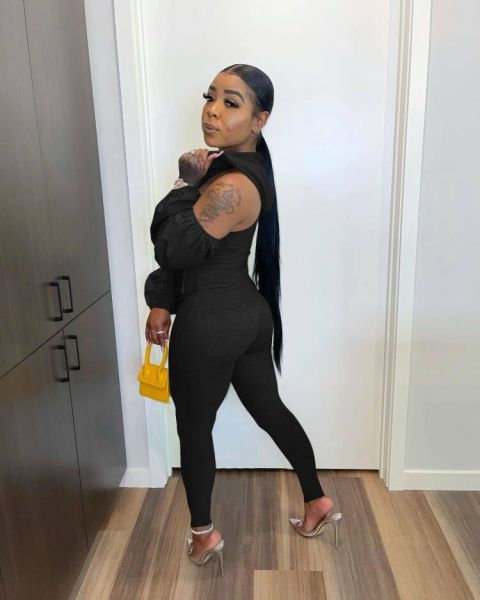 Autumn long-sleeved temperament V-neck zipper stitching solid color skinny jumpsuit L754