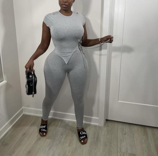 Women's unilateral sexy bandage solid color pit strip fashion casual suit AC8295