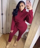 Women's Sweatshirt Solid Color Hooded Two-Piece Set FM6178